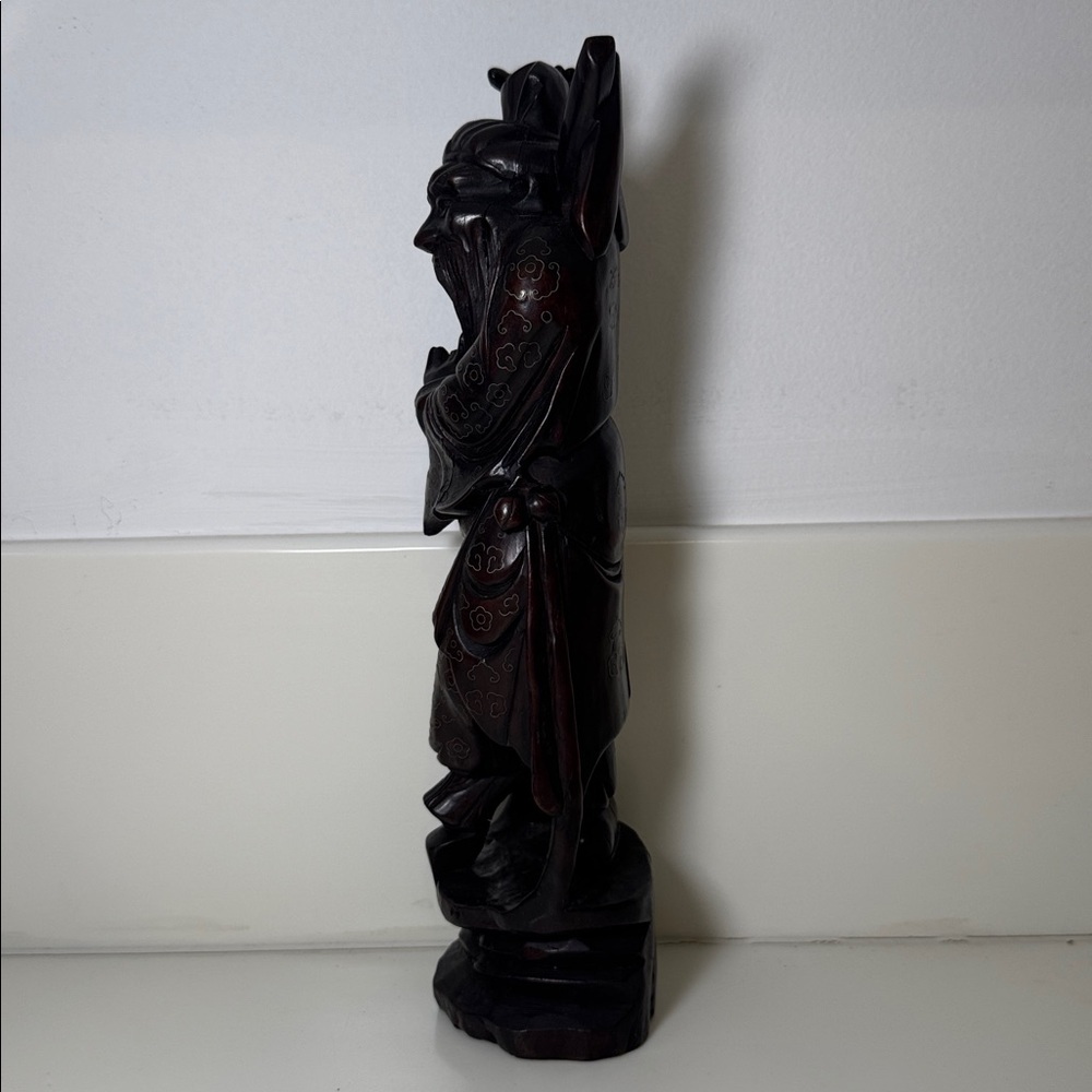 Vintage Hand-Carved Chinese Guan Yu Warrior God Statue, Dark Hardwood Sculpture - Picture 4 of 7
